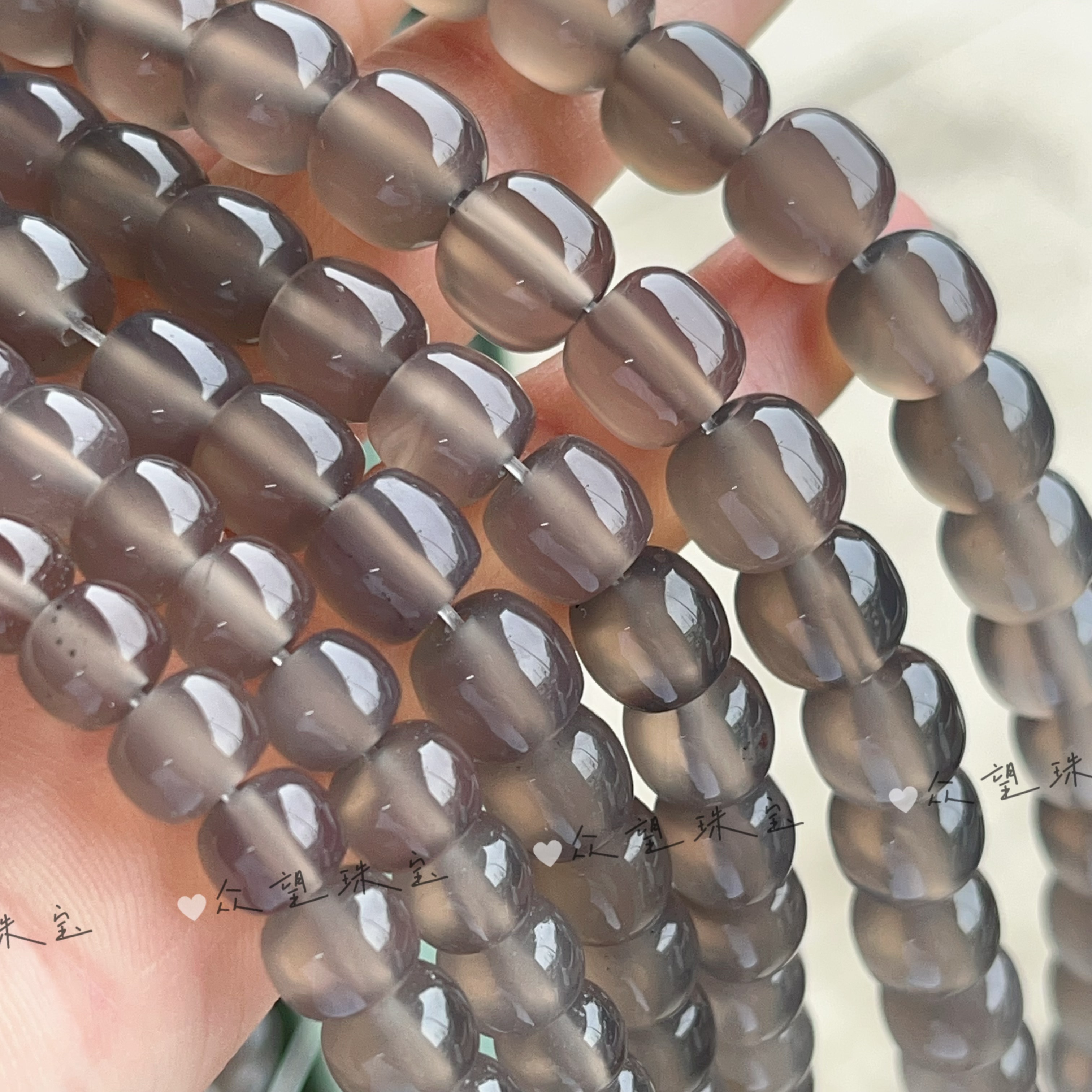 DIY天然烟灰色玛瑙老型散珠子桶珠手串diy手工手链烟灰多宝隔珠