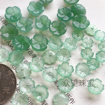 10mm天然绿东陵玉碗花 花托古风手作diy发簪耳环材料簪花吊坠配件