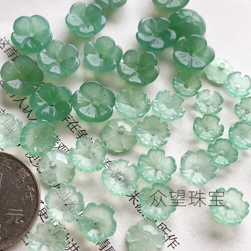 天然绿东陵玉碗花 花托古风手作diy发簪耳环材料簪花吊坠配件