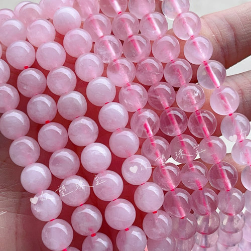 天然粉晶圆珠散珠 芙蓉石水晶手串项链饰品配件手工diy粉晶圆珠