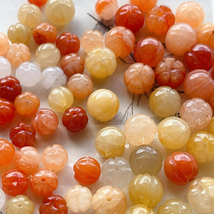 纯天然金丝玉三色10mm南瓜珠 散珠diy玉石饰品配饰玉石配件散珠