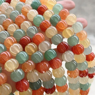 东陵玉糖果色散珠diy配件材料 10mm纯天然天然金丝玉南瓜珠