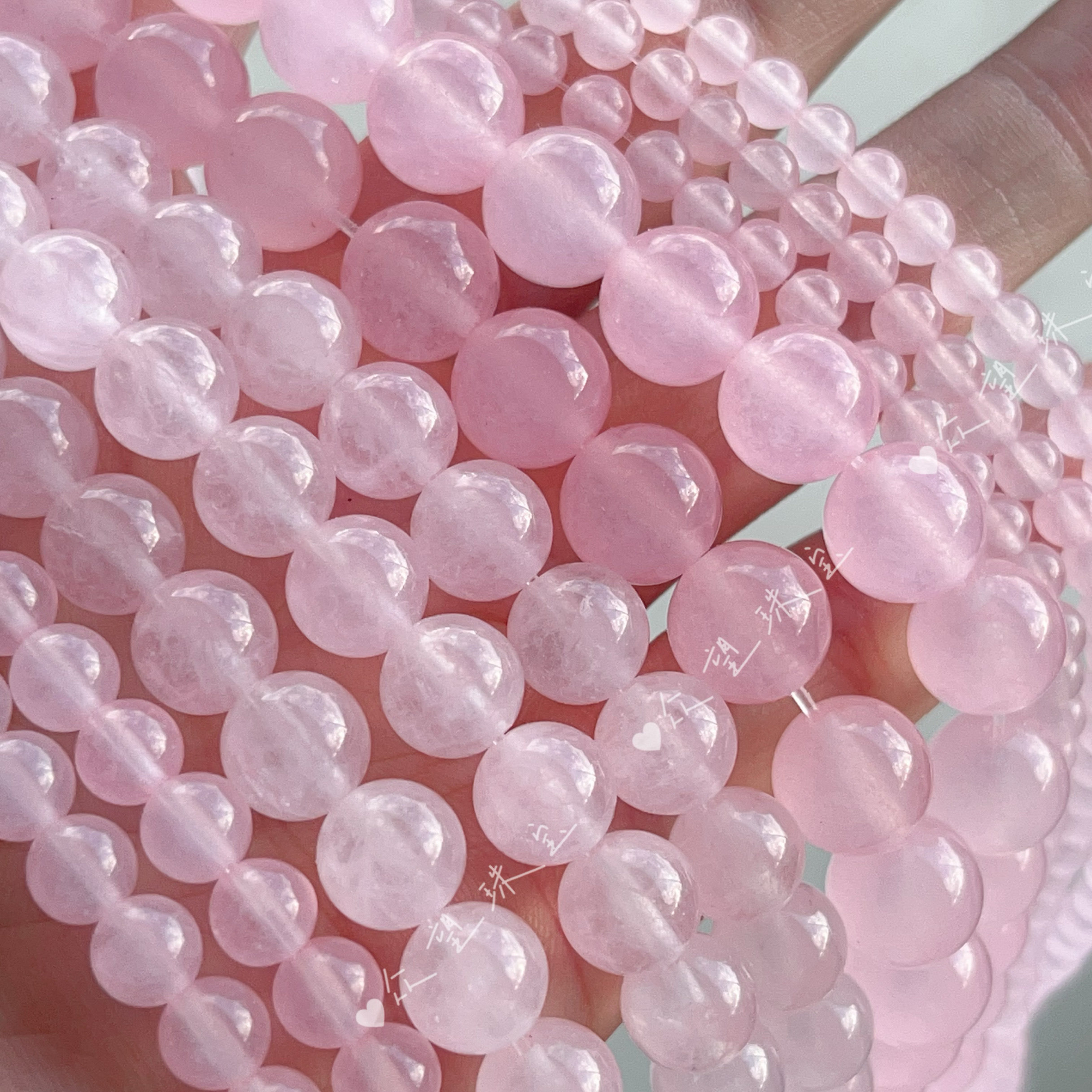 天然汉白玉加色 浅粉色玉髓圆珠散 珠子散珠手工材料配件水晶串珠