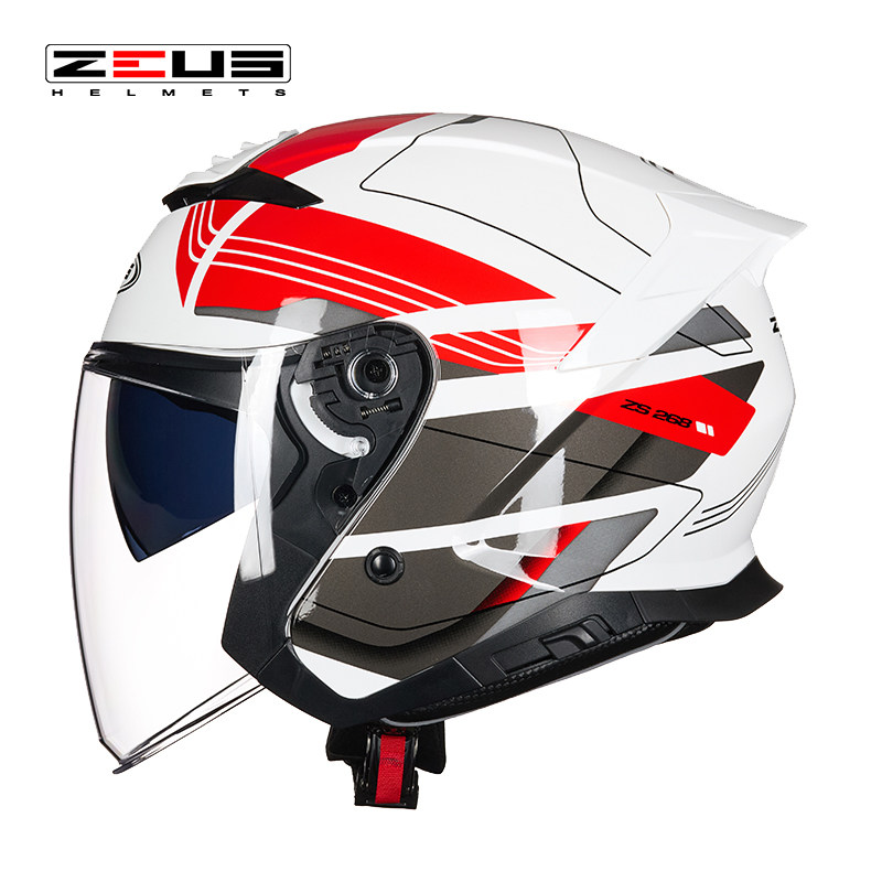 ZEUS瑞狮头盔男摩托车半盔四季双镜片3C认证安全帽3/4盔