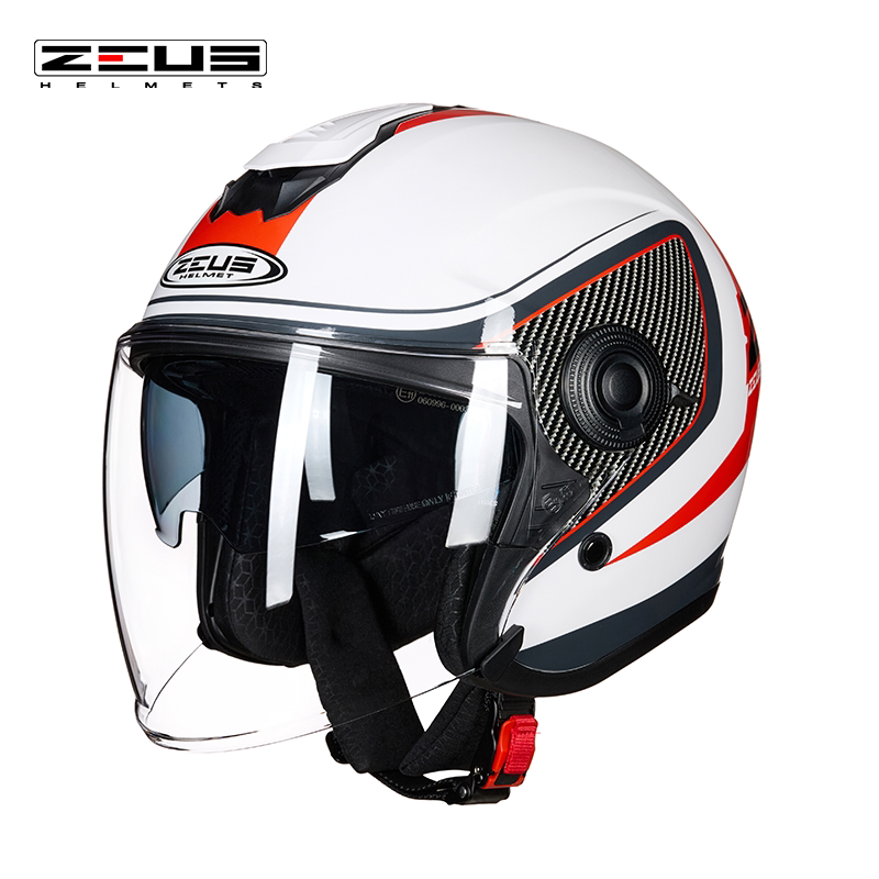 台湾zeus瑞狮头盔男摩托车半盔四季通用双镜片3c认证安全帽3/4盔