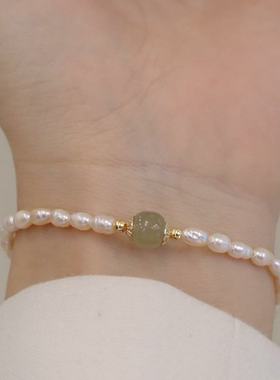 天然淡水珍珠和田玉巴洛克手链女