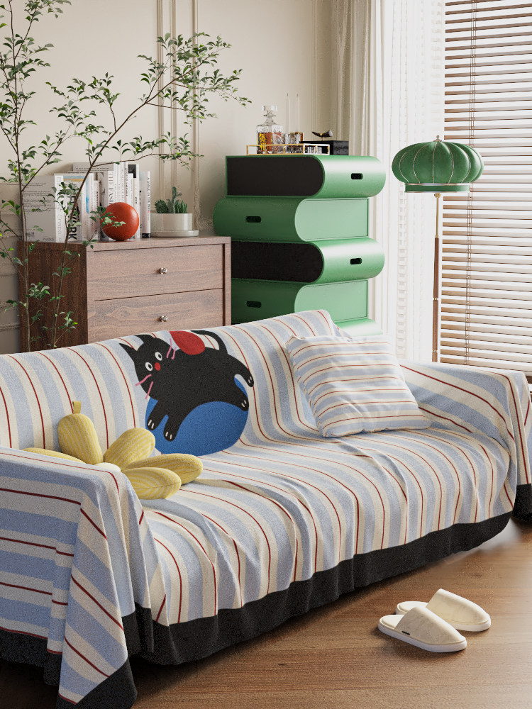 卡通防猫抓沙发盖布耐脏四季通用沙发巾全包防尘套易打理沙发罩套