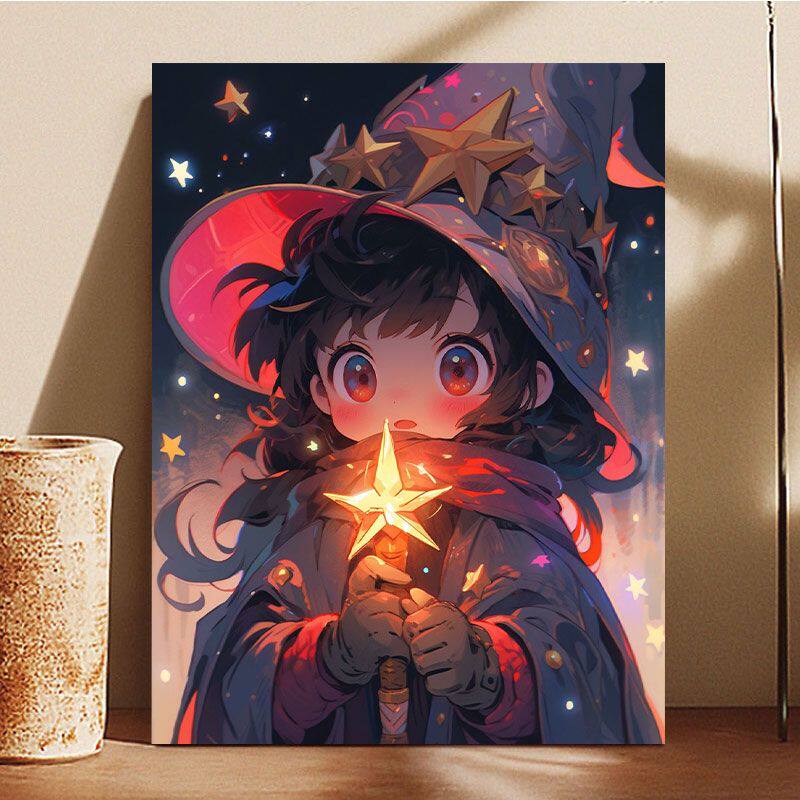 数字油画星星小孩手工绘画画diy填充涂色丙烯油彩画无聊解闷手作