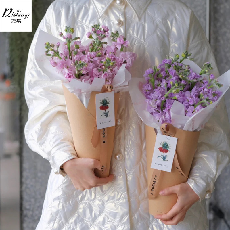 网红新款郁金香花束卡纸包花纸加厚牛皮纸简约圆筒包装纸diy花艺