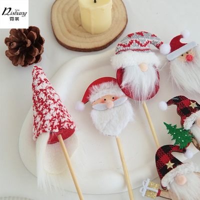 圣诞卡通毛毡插牌苹果花束礼盒diy材料配件鲜花包装玩偶礼物插卡