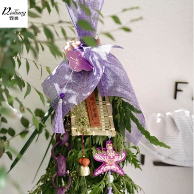 端午节彩麻片艾草花束包花纸 麻布卷新中式鲜花包装纸手工DIY材料