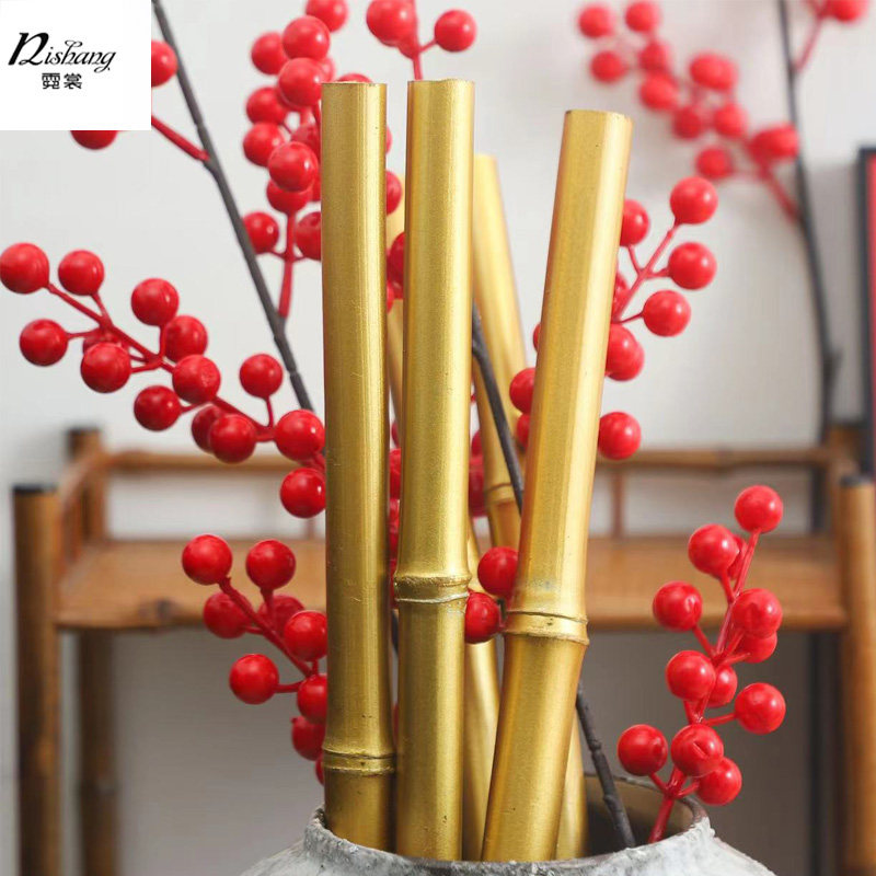 金色喷漆竹杆年宵花福桶装饰竹子