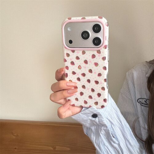 壳乙 韩风白底粉色草莓适用iphone17Promax苹果16手机壳15双