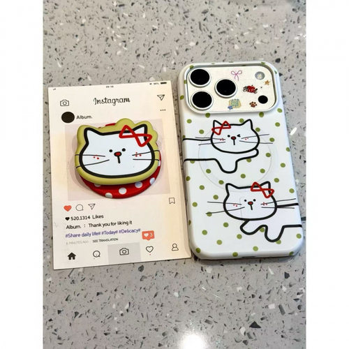 壳乙 童趣波点线条身体猫咪磁吸支架适用iPhone17promax苹果16手机