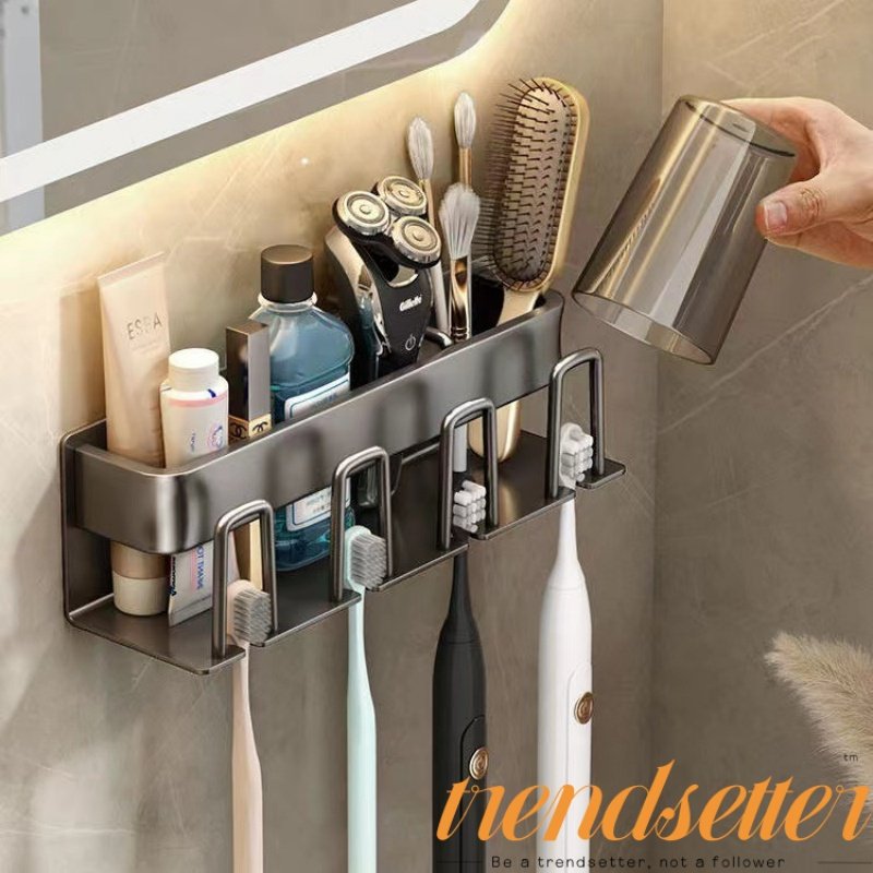 免打孔电动牙刷置物架壁挂式牙具架子牙缸牙膏漱口杯挂架一家四口