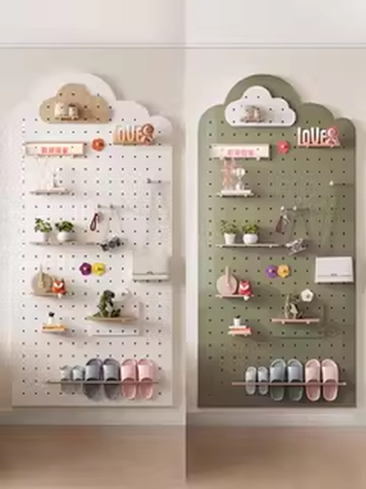 实木玄关洞洞板定制云朵收纳架置物架木质展示收纳墙墙上挂衣架