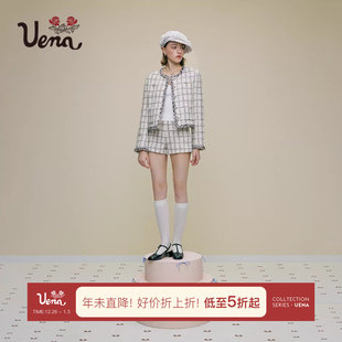 套装 Uena米白色肌理感小香风短外套背心马甲休闲短裤 曲奇鎏光