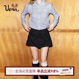 【暮光花谱】Uena美式复古黑色条纹多口袋短款A字显瘦花苞半身裙