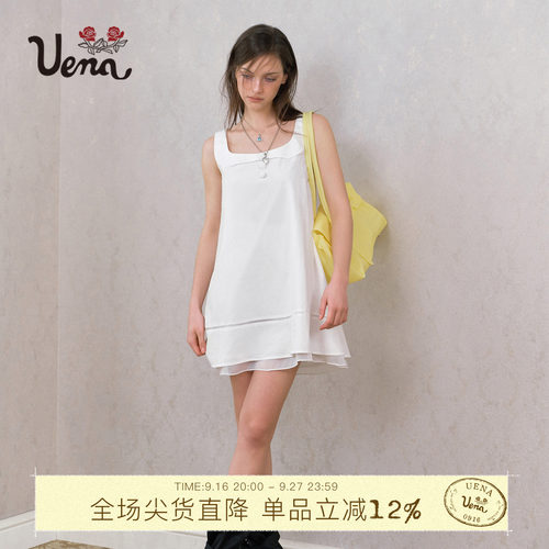 Uena娃娃方领A字背心连衣裙