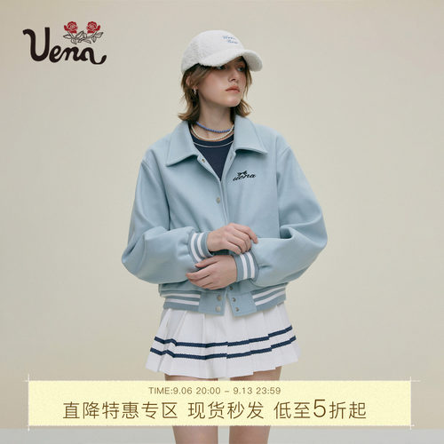 Uena翻领毛呢棉服棒球服外套