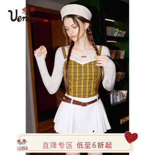 Uena美式 少女 復(fù)古格紋花邊外穿吊帶甜酷修身 二次元 抹胸上衣女