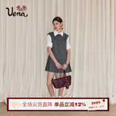背心连衣裙女 压褶A字圆领西装 露西小姐 Uena灰色玫瑰刺绣无袖