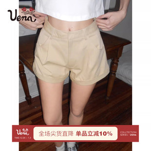 格陵兰岛 短裤 Uena美式 脚口翻边西装 女 复古A字显瘦休闲工装