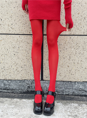 大红色丝袜龙年本命年红袜子女防勾丝天鹅绒连裤袜结婚新娘c-03