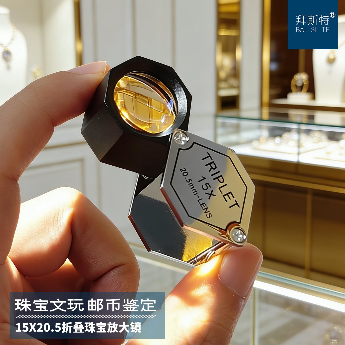 拜斯特珠宝鉴定放大镜15倍钻石钻戒水晶玉石锆石邮票折叠便携工具