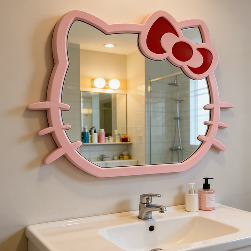 kitty猫造型浴室镜 美式化妆镜智能可爱异形镜子壁挂墙艺术装饰镜