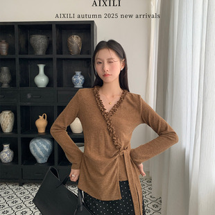 上衣 秋温柔高级感花边设计感小众绑带高腰针织衫 爱西里秋季 新款