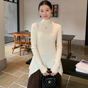 上衣 气质简约高级感小高领不规则荷叶边针织打底衫 爱西里冬季 新款