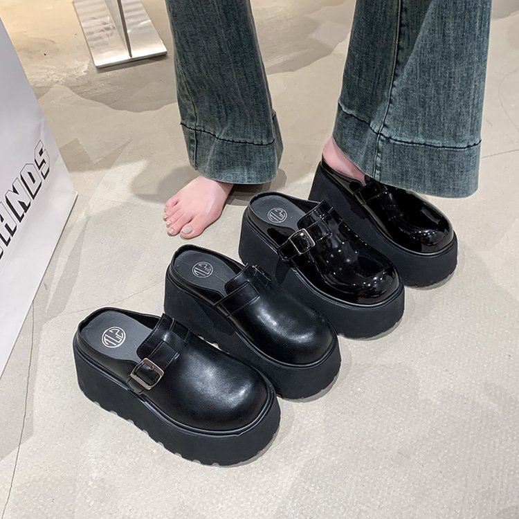 松糕厚底包头34码半拖鞋女生外穿的夏季增高8cm一脚蹬懒人勃肯鞋