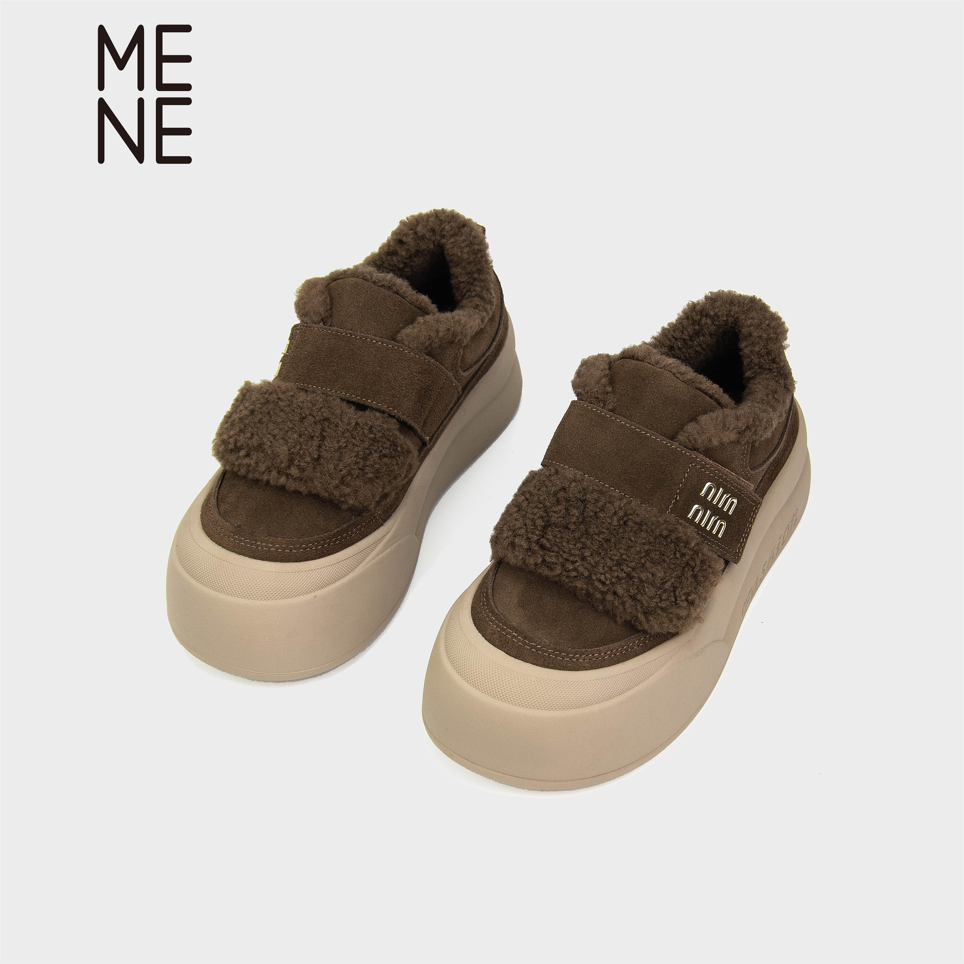 MENE魔术贴薄绒厚底休闲板鞋