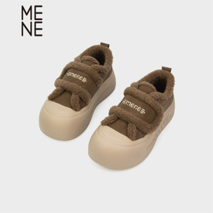 MENE（女鞋）2025新款厚底魔术贴毛毛鞋靴加绒保暖休闲板鞋不累脚