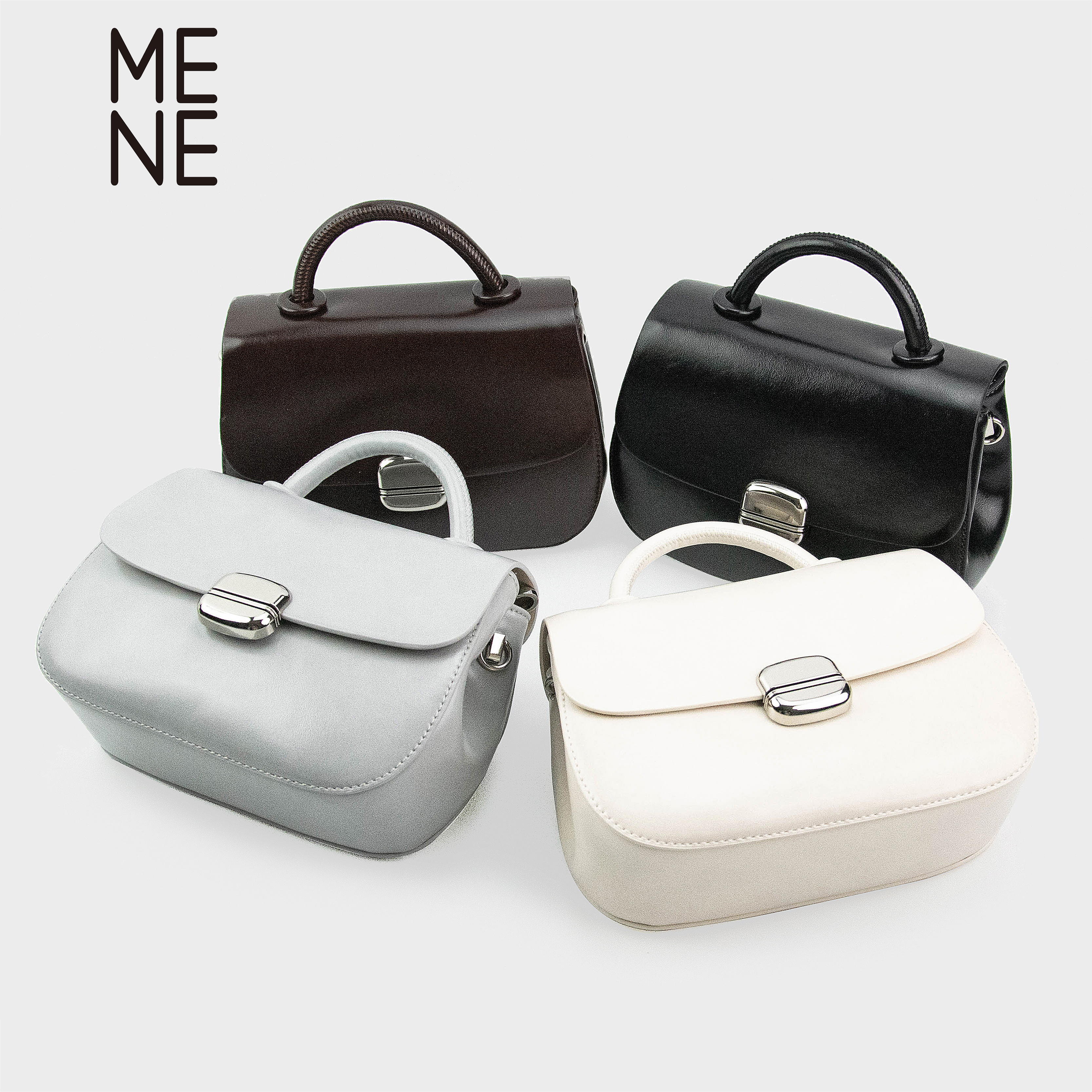 MENE（女包）翻盖分层半圆手提包2024春季新款单肩化妆包女通勤