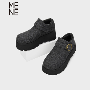 MENE（女鞋）休闲风毛毡厚底加绒勃肯鞋女冬季增高时尚短靴金属扣