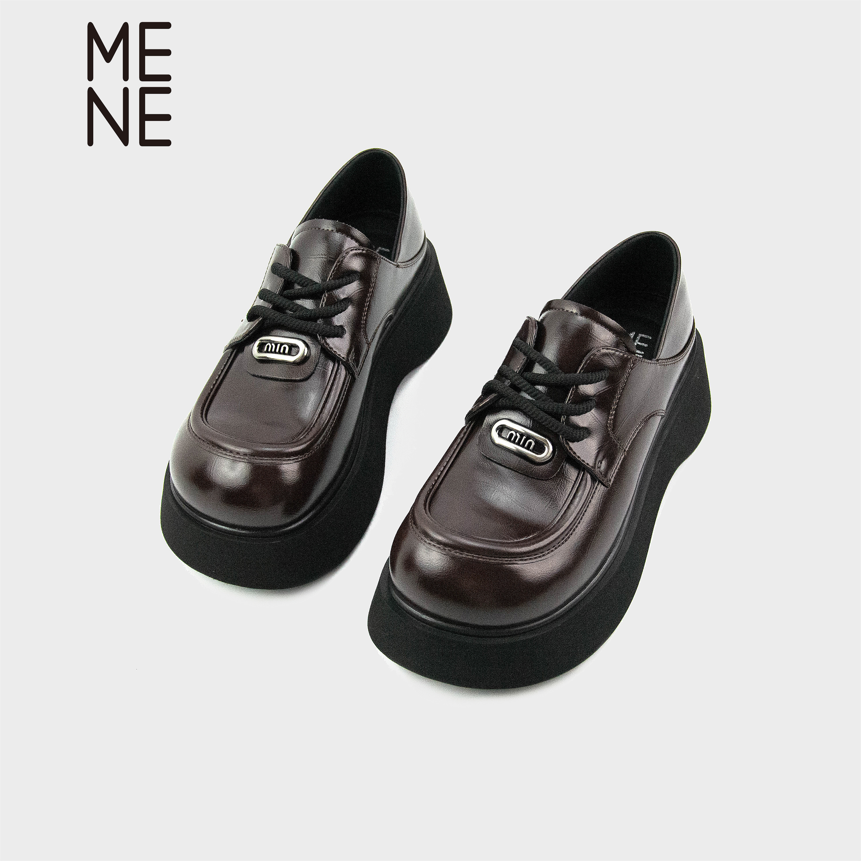 MENE（女鞋）真皮厚底增高英伦风小皮鞋女2025春新款小个子复古鞋