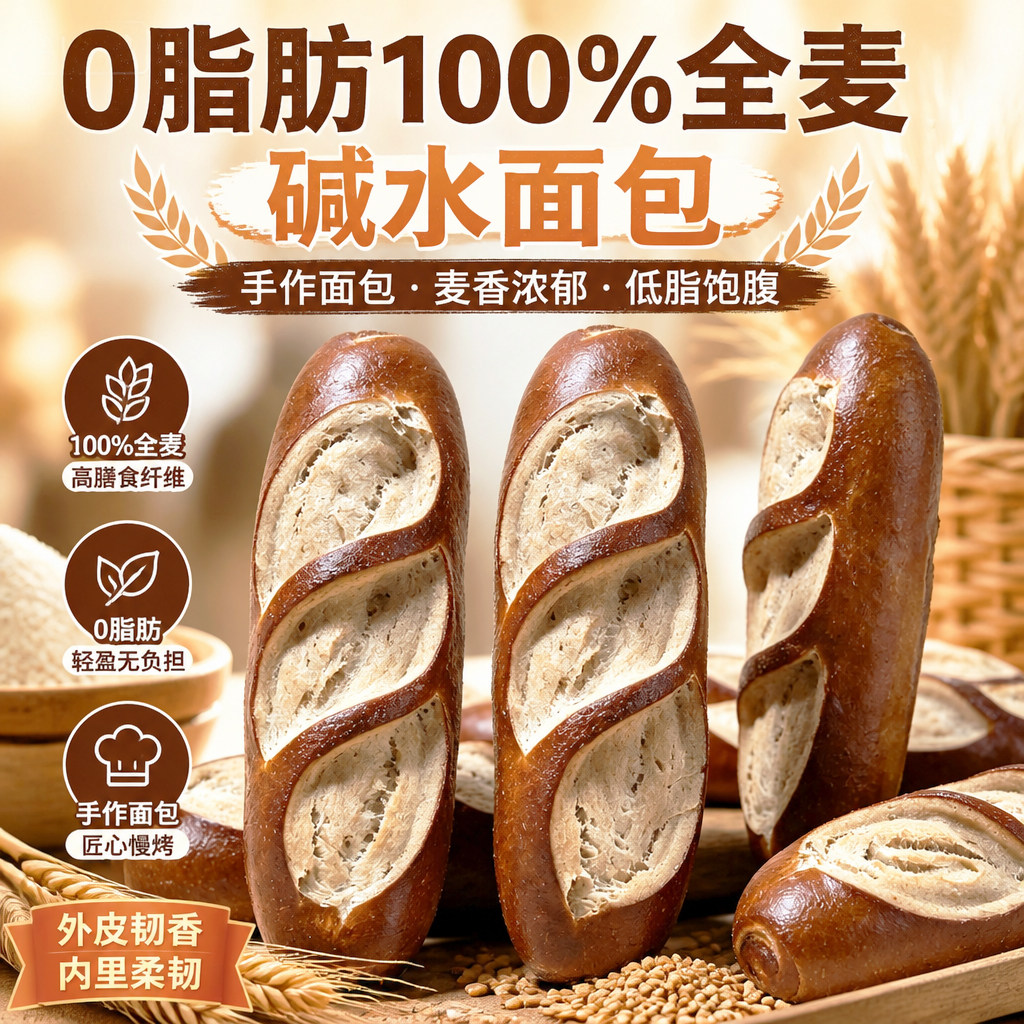 10个装苏晨里0脂肪全麦碱水面包图片