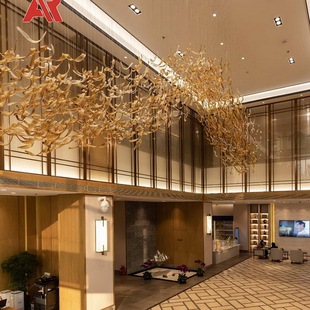 枫叶型非标工程定制定做圆形天花酒店大堂洽谈区超高艺术玻璃灯饰