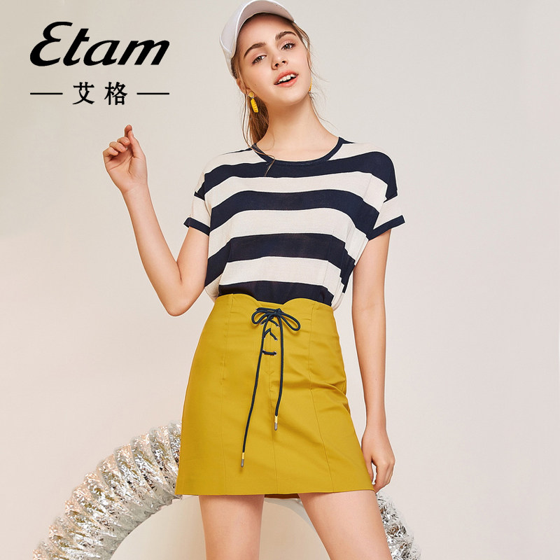 艾格时尚休闲针织衫女装2023夏季薄款夏针织T恤气质百搭款式上衣