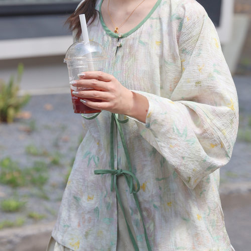 夏日玫瑰 | 罗裳织造日常汉服明制弓袋袖无领对襟衫圆领衫仿文物