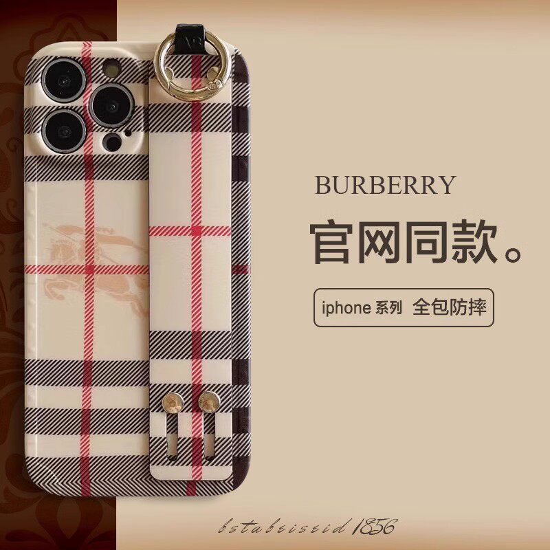 奢侈品牌适用苹果16promax手机壳iphone15pro全包软壳14高级13腕带指环12欧美大牌格子11保护套简约防