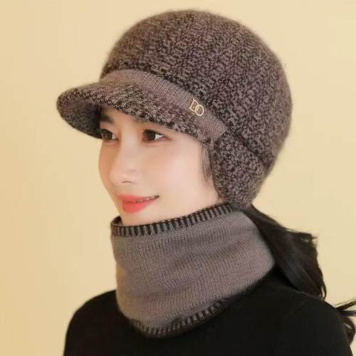 妈妈女士帽子冬季妈妈帽子女士加绒针织保暖兔毛线帽中老年人防寒