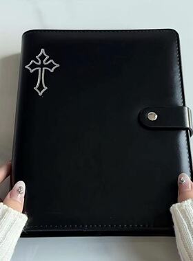 黑色皮质A5四宫格活页卡册高颜值简约追星3寸小卡拍立得收纳相册