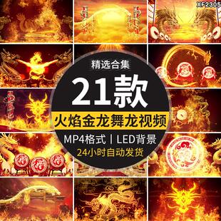 舞龙图腾中国龙纹金龙鼓飞舞火焰龙锣鼓打鼓开场LED背景视频素材