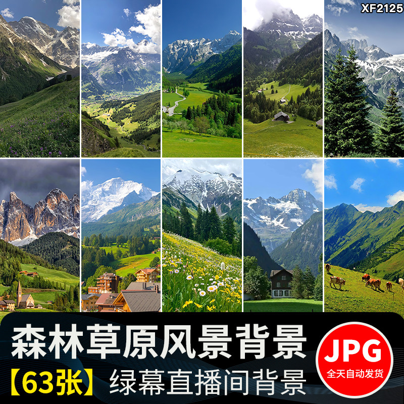 森林草原山川河流山水瀑布自然风景观户外虚拟直播间背景图片素材