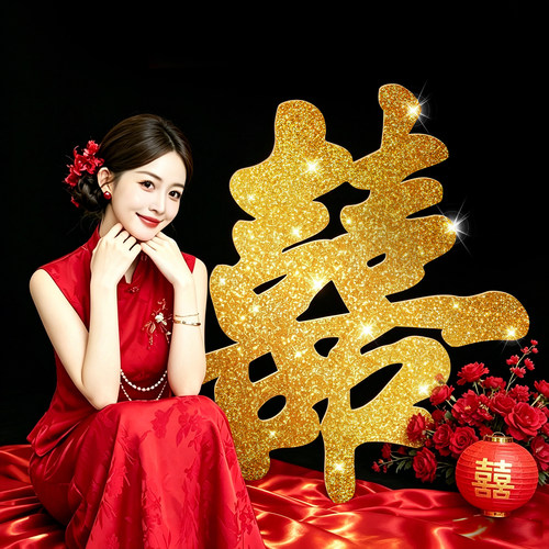 佰聚鑫婚礼鎏金立体KT板超大喜字