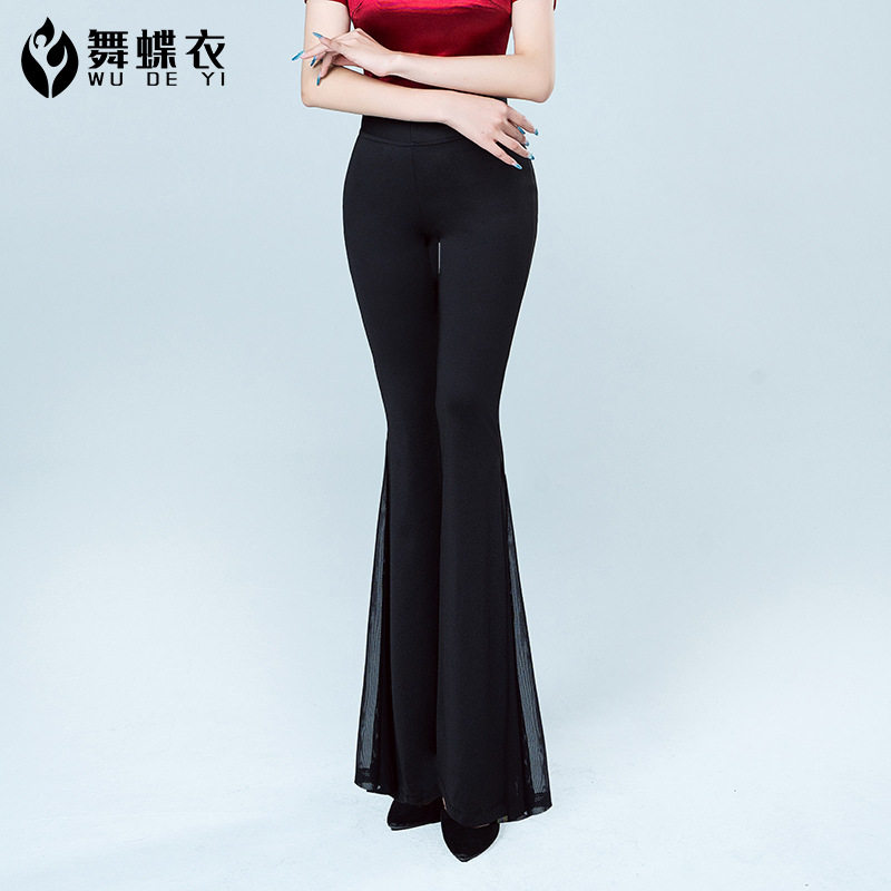 罗马棉网纱加长大喇叭舞蹈裤