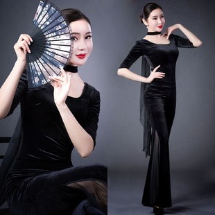 形体训练服装修身礼仪高端导师服优雅走秀时尚金丝绒套装大喇叭裤